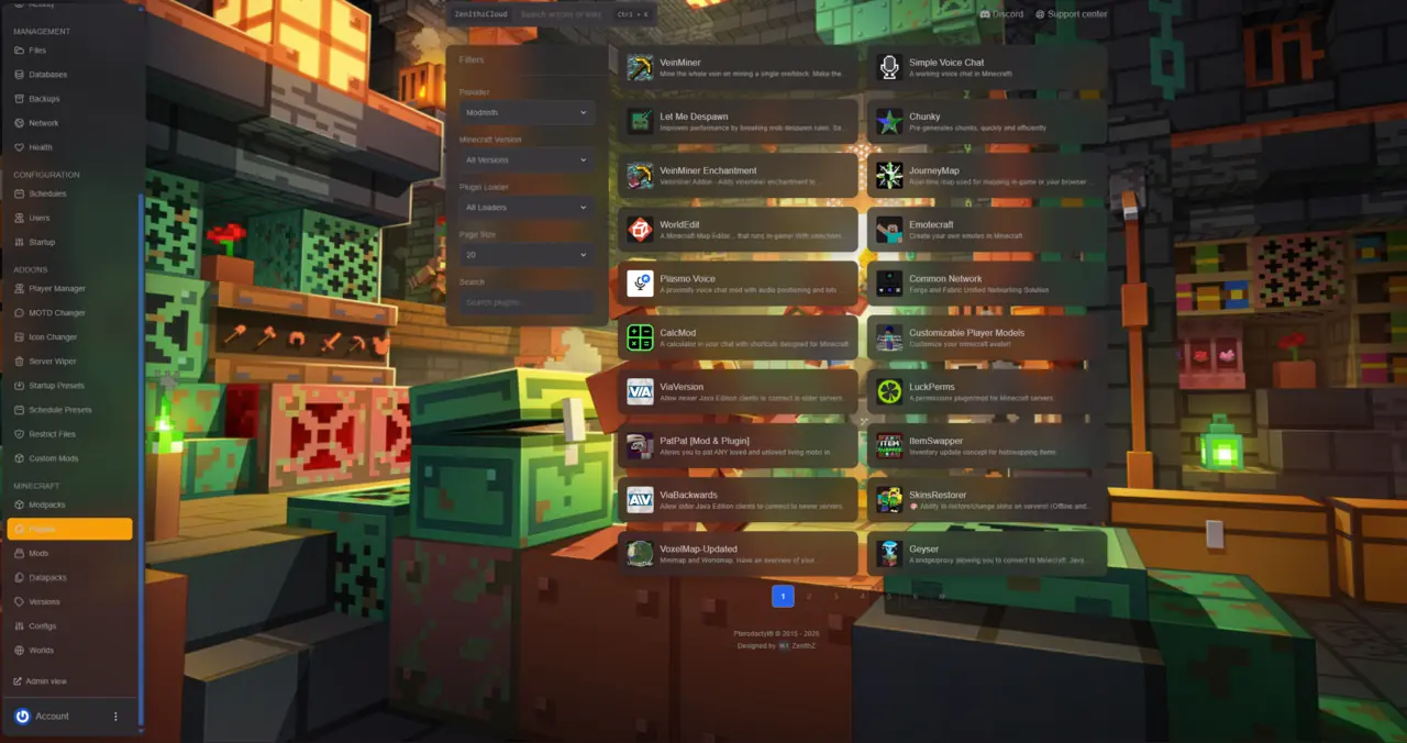 Plugin Installer in the Minecraft control panel